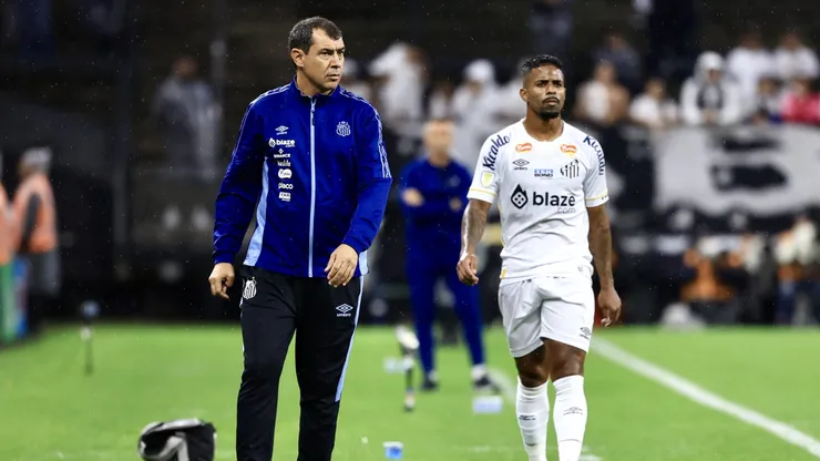 Carille e Hayner durante jogo do Peixe, no Campeonato Paulista
