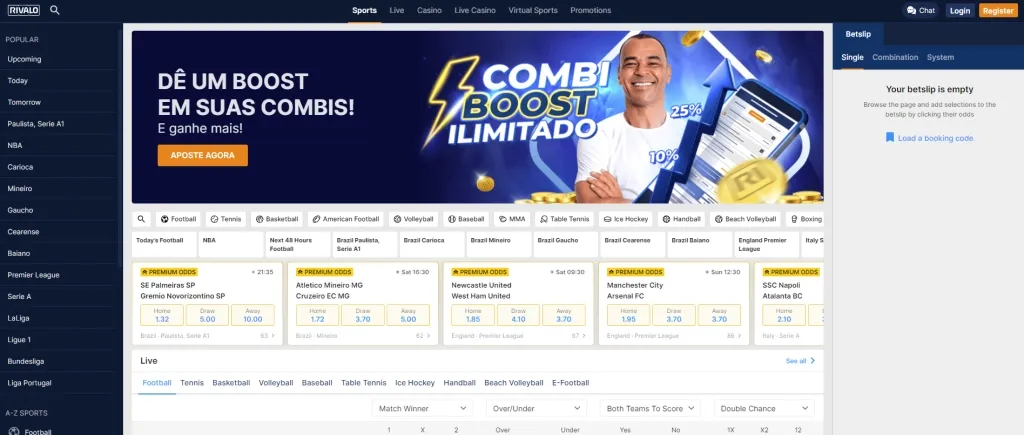 Captura de tela da Rivalo demonstrando a plataforma.