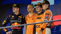 Verstappen, Norris e Piastri fomando o pódio no GP de Singapura (2024)