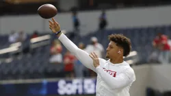 Patrick Mahomes antes de partida pelo Kansas City Chiefs. Foto: Charles Baus