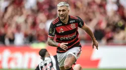 Arrascaeta jogador do Flamengo comemora seu gol durante partida. Foto: Thiago Ribeiro/AGIF