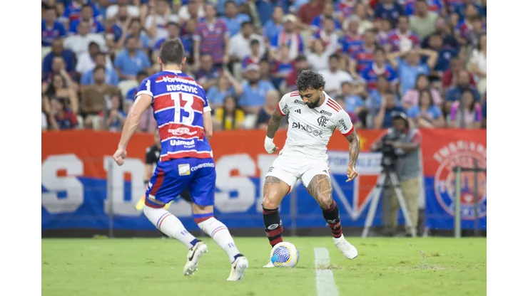 Gabigol jogador do Flamengo durante partida contra o Fortaleza pelo Campeonato Brasileiro A 2024. Foto: Baggio Rodrigues/AGIF