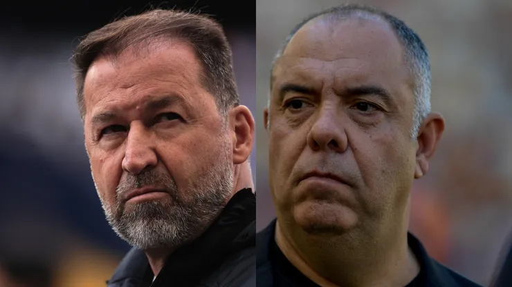 Augusto Melo, presidente do Corinthians e Marcos Braz, vice do Flamengo. Foto: Thiago Ribeiro/Ettore Chiereguini/AGIF