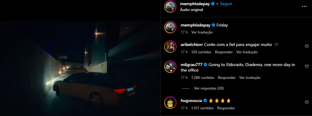 Foto: Reprodução – Publicação de Memphis Depay na rede social Instagram