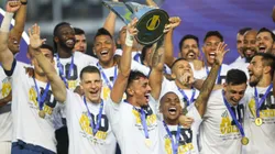 Diego Pituca jogador do Santos levanta a taça de campeão do Campeonato Brasileiro Série B 2024. Foto: Reinaldo Campos/AGIF