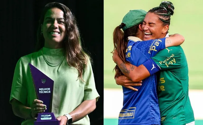 Camilla Orlando, treinadora do Palmeiras comemora premiação e título pelo Campeonato Paulista Feminino  Foto: Rodrigo Corsi e Rebeca Reis/Ag. Paulistão ; Fabio Menotti/Palmeiras