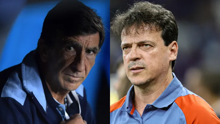Técnico do Racing, Gustavo Costas, e do Cruzeiro, Fernando Diniz. Foto: Gilson Lobo/AGIF; Marcelo Endelli/Getty Images