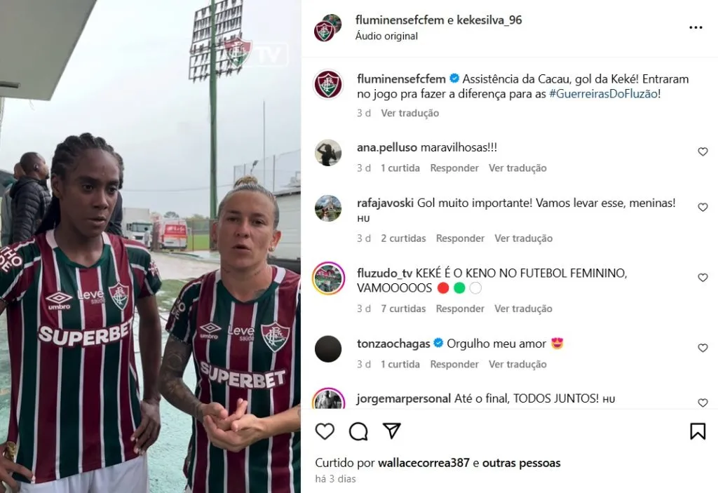 Print da publicação oficial do Fluminense no Instagram. Foto: Divulgação/Fluminense