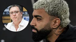 Gabigol, atacante do Flamengo, e Marcelo Teixeira, presidente do Santos. Fotos: Thiago Ribeiro e Reinaldo Campos/AGIF