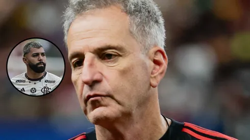 Gabigol e Rodolfo Landim, do Flamengo. Fotos: Jorge Rodrigues e Thiago Ribeiro/AGIF