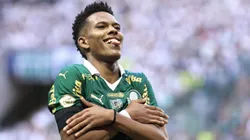 Estêvão comemorando seu gol contra o Fortaleza no Allianz Parque pelo Campeonato Brasileiro 2024. Foto: Marcello Zambrana/AGIF