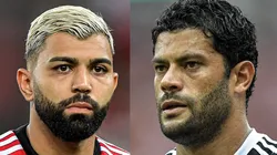 Gabigol e Hulk em ação por Flamengo e Atlético-MG. Fotos: Thiago Ribeiro/AGIF