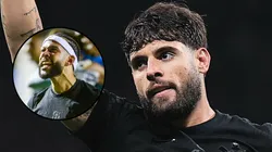 Yuri Alberto e Memphis Depay comemorando pelo Corinthians. Fotos: Ettore Chiereguini e Jhony Pinho/AGIF