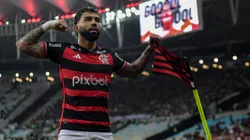 Gabigol jogador do Flamengo comemora gol anulado pelo VAR. Foto: Thiago Ribeiro/AGIF