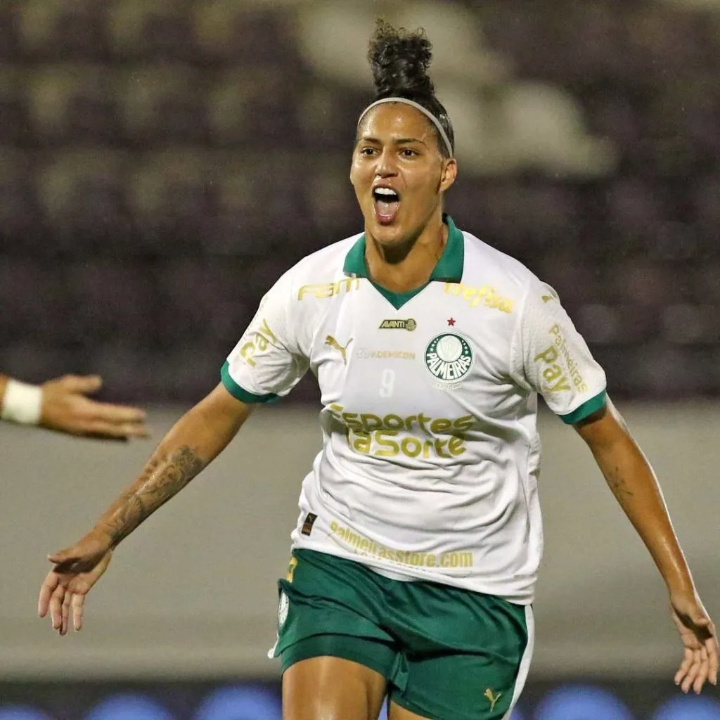 Amanda Gutierres, jodadora do Palmeiras comemora seu gol sobre a Ferroviária na semifinal do Campeonato Paulista Feminino. Foto: Celio Messias/Ag. Paulistão/Centauro