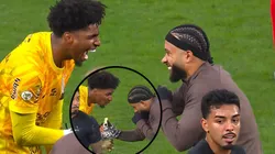 Hugo Souza e Memphis Depay caíram na gargalhada após Corinthians vencer dérbi - Foto: Reprodução/ESPN