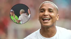 Deyverson discute com segurança no Maracanã durante Flamengo x Atlético-MG. Fotos: Thiago Ribeiro/AGIF e Reprodução/X