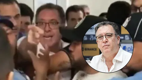 Marcelo Teixeira discute com torcedores do Santos. Fotos Reprodução X e Reinaldo Campos/AGIF