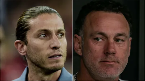 Filipe Luís, técnico do Flamengo, e Milito, treinador do Atlético-MG. Foto: Alexandre Loureiro/ Fernando Moreno/ Agif