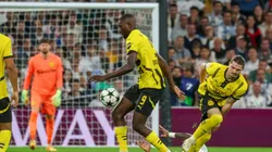 Serhou Guirassy com o domínio da bola em partida entre Real Madrid e Borussia Dortmund pela UEFA Champions League. Foto: Eibner-Pressefoto / Alamy Stock Photo