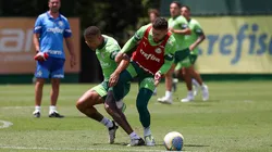 Zé Rafael e Caio Paulista dividem bola em treino do Palmeiras -