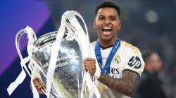 LONDON, ENGLAND - JUNE 01: Rodrygo of Real Madrid poses for a photograph with the UEFA Champions League Trophy after his team's victory during the UEFA Champions League 2023/24 Final match between Borussia Dortmund and Real Madrid CF at Wembley Stadium on June 01, 2024 in London, England. (Photo by Justin Setterfield/Getty Images)