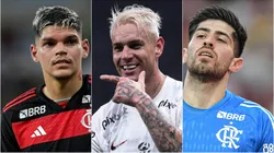 Ayrton Lucas, Roger Guedes e Rossi movimentam o mercado da bola do Flamengo. Foto: Ettore Chiereguini/Thiago Ribeiro/AGIF