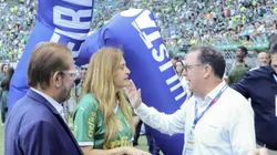 Match between Palmeiras x Santos in the Final of the Campeonato Paulista Sao Paulo SP, 04/7/2024 - PAULISTAO/PALMEIRAS x SANTOS - The president of Palmeiras Leila Pereira, president of the Sao Paulo federation Reinaldo Carneiro Bastos and the president of Santos Marcelo Teixeira, during a match between Palmeiras and Santos, valid for the game back from the final of the 2024 Paulista Football Championship, held at Allianz Parque, in Sao Paulo, on the night of this Sunday, April 7, 2024. Foto: Leco Viana/Thenews2/imago images SPO PUBLICATIONxNOTxINxUSA Copyright: xLecoxVianax