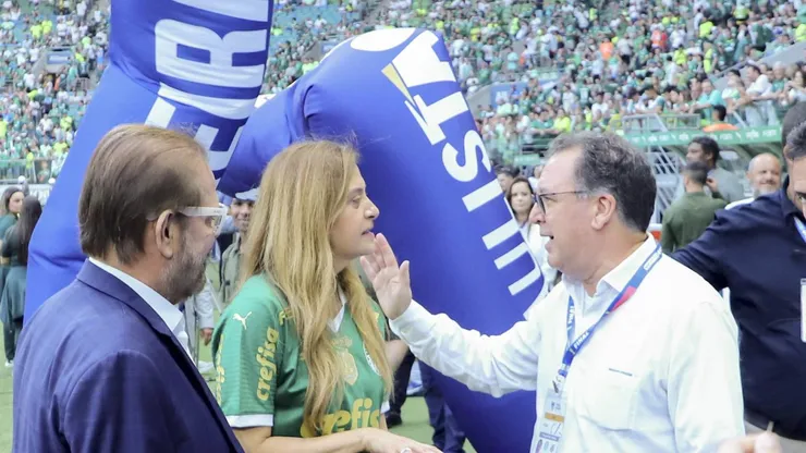 Match between Palmeiras x Santos in the Final of the Campeonato Paulista Sao Paulo SP, 04/7/2024 - PAULISTAO/PALMEIRAS x SANTOS - The president of Palmeiras Leila Pereira, president of the Sao Paulo federation Reinaldo Carneiro Bastos and the president of Santos Marcelo Teixeira, during a match between Palmeiras and Santos, valid for the game back from the final of the 2024 Paulista Football Championship, held at Allianz Parque, in Sao Paulo, on the night of this Sunday, April 7, 2024. Foto: Leco Viana/Thenews2/imago images SPO PUBLICATIONxNOTxINxUSA Copyright: xLecoxVianax