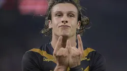 Canobbio comemorando gol durante partida entre Ahtletico-PR e Fortaleza, na Ligga Arena, pelo Campeonato Brasileiro. Foto: Reinaldo Reginato