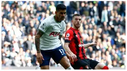Cristian Romero pelo Tottenham em partida da Premier League diante do Bournemouth. Foto: Action Foto Sport / Alamy Stock Photo