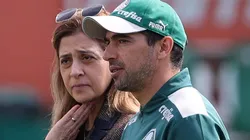 Abel Ferreira, técnico e Leila Pereira, presidente em treinos no Palmeiras