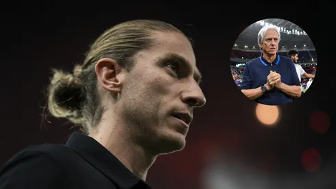 Filipe Luís é exaltado pela torcida do Flamengo após vitória sobre o Inter no Brasileirão. PHOTOXPHOTO: Jorge Jesus/Filipe Luís: IMAGOxAGIF.