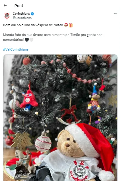 Foto: Reprodução / X – Postagem feita pelo Corinthians deixou torcida atenta