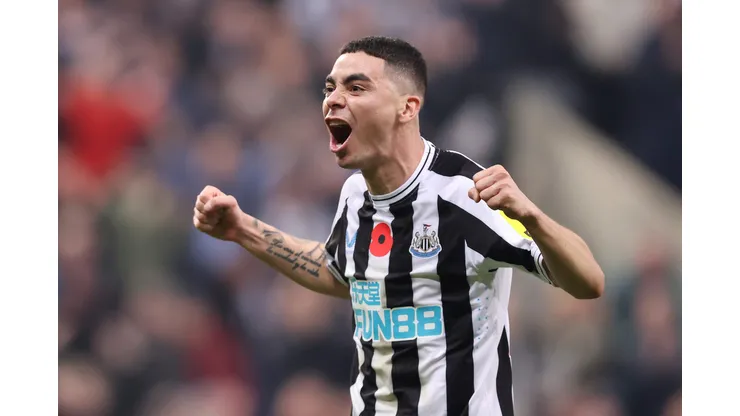 NEWCASTLE UPON TYNE, ENGLAND - NOVEMBER 12: Miguel Almiron of Newcastle United celebrates after victory in the Premier League match between Newcastle United and Chelsea FC at St. James Park on November 12, 2022 in Newcastle upon Tyne, England. (Photo by George Wood/Getty Images)