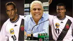 Edmundo, Dinamite e Romário. Foto: Shaun Botterill/ALLSPORT; Fabio Castro/AGIF