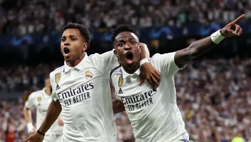 Vini Jr. e Rodrygo no Real Madrid. Foto: Julian Finney/Getty Images