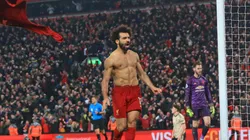 Mohamed Salah comemora gol marcado em partida da Premier League entre Liverpool e Manchester United. Foto: Action Plus Sports Images / Alamy Stock Photo