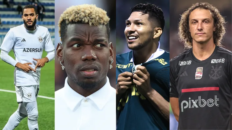 Confira as principais saídas, chegadas e especulações do futebol brasileiro nesta terça (07/01). Foto: Juninho (Divulgação); Pogba (Getty Images); Rony e David Luiz (AGIF).