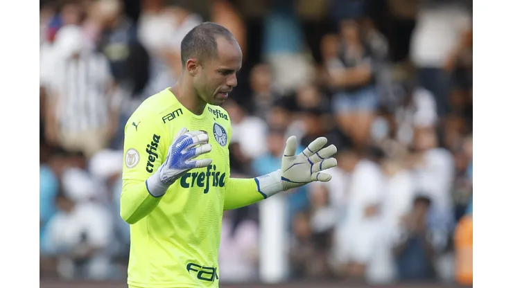 SANTOS, BRAZIL - MAY 29: Marcelo Lomba of Palmeiras gestures during the match between Santos and Palmeiras as part of Brasileirao Series A 2022 at Vila Belmiro Stadium on May 29, 2022 in Santos, Brazil. (Photo by Ricardo Moreira/Getty Images)
