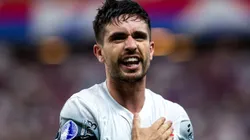 Igor Coronado comemorando gol durante partida entre Fortaleza e Corinthians, na Arena Castelão, pela Copa Sul-Americana 2024.