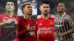 Confira as principais saídas e chegadas do futebol brasileiro neste domingo (12). Fotos: Firmino e Jorginho (Getty Images); Cuello e Arias (AGIF)
