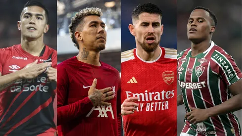 Confira as principais saídas e chegadas do futebol brasileiro neste domingo (12). Fotos: Firmino e Jorginho (Getty Images); Cuello e Arias (AGIF)