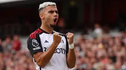 LONDON, ENGLAND - AUGUST 26: Andreas Pereira of Fulham celebrates after scoring the team's first goal during the Premier League match between Arsenal FC and Fulham FC at Emirates Stadium on August 26, 2023 in London, England. (Photo by Julian Finney/Getty Images)