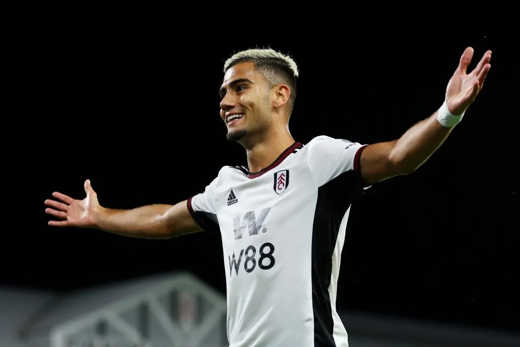 LONDON, ENGLAND – AUGUST 30: Andreas Pereira of Fulham celebrates after their team’s second goal, an own goal scored by Lewis Dunk of Brighton & Hove Albion during the Premier League match between Fulham FC and Brighton & Hove Albion at Craven Cottage on August 30, 2022 in London, England. (Photo by Bryn Lennon/Getty Images)