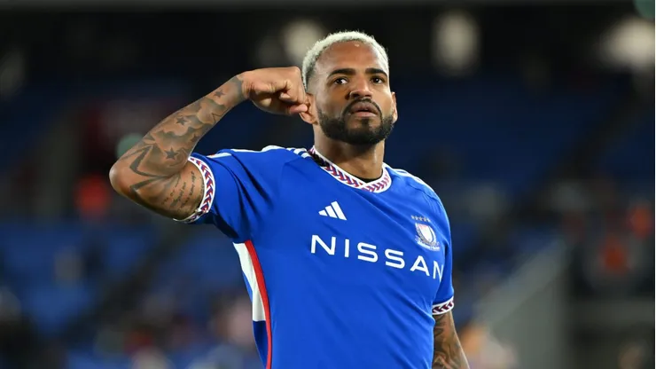 YOKOHAMA, JAPAN - MARCH 13: Anderson Lopes of Yokohama F.Marinos celebrates after scoring the team's first goal during the AFC Champions League quarter final second leg match between Yokohama F.Marinos v Shandong Taishan at Yokohama International Stadium on March 13, 2024 in Yokohama, Kanagawa, Japan. (Photo by Kenta Harada/Getty Images)