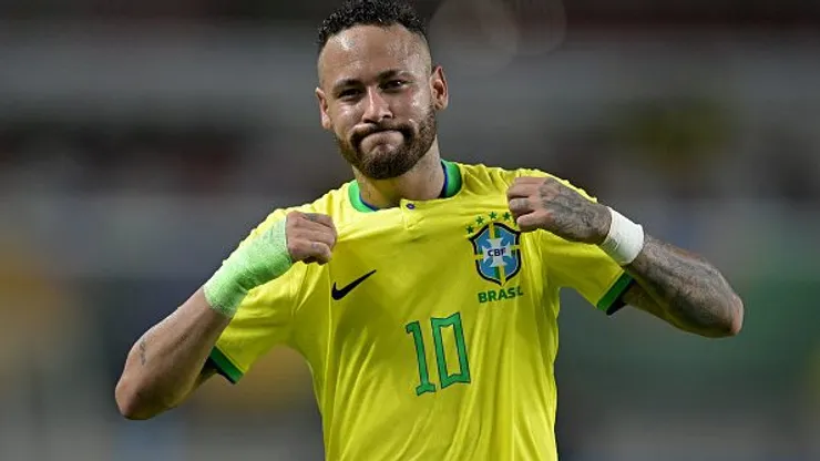 Neymar comemorando gol em partida entre Brasil e Bolívia, no Mangueirão, pelas Eliminatórias para a Copa de 2026. Foto: Pedro Vilela
