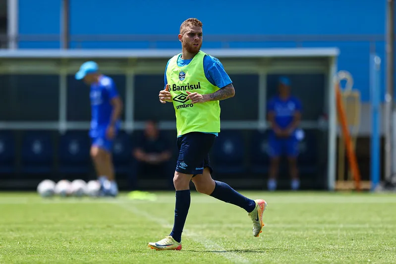 Cuellar em seu primeiro treino pelo Grêmio. Foto: Guilherme Testa/Grêmio FBPA