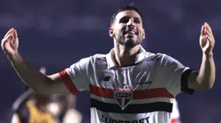 Calleri jogador do Sao Paulo comemora seu gol durante partida contra o Nacional (URU) no estadio Morumbi pelo campeonato Copa Libertadores 2024. Foto: Marcello Zambrana/AGIF