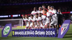Jogadores do São Paulo posam para foto antes na partida contra Juventude no Morumbi, pelo Campeonato Brasileiro A 2024. Foto: Ettore Chiereguini / AGIF